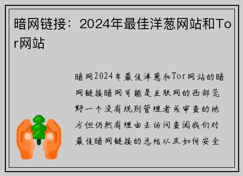 暗网链接：2024年最佳洋葱网站和Tor网站