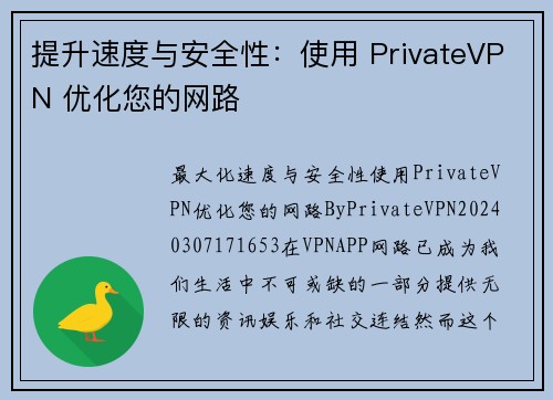 提升速度与安全性：使用 PrivateVPN 优化您的网路