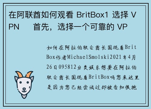 在阿联酋如何观看 BritBox1 选择 VPN     首先，选择一个可靠的 VP